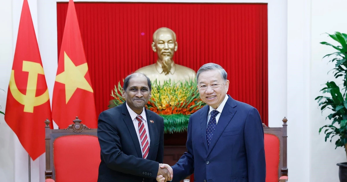 Party General Secretary To Lam (R) and outgoing Singaporean Ambassador to Viet Nam Jaya Ratnam (Photo: VNA)