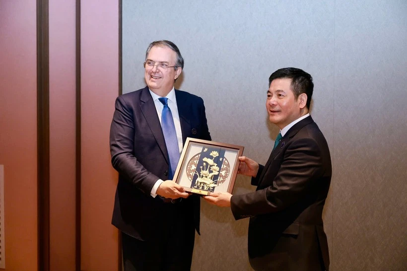 Vietnamese Minister of Industry and Trade Nguyen Hong Dien (R) and Mexican Secretary of Economy Marcelo Ebrard Casaubon meets on the sidelines of the 36th APEC Ministerial Meeting. (Photo: MoIT)