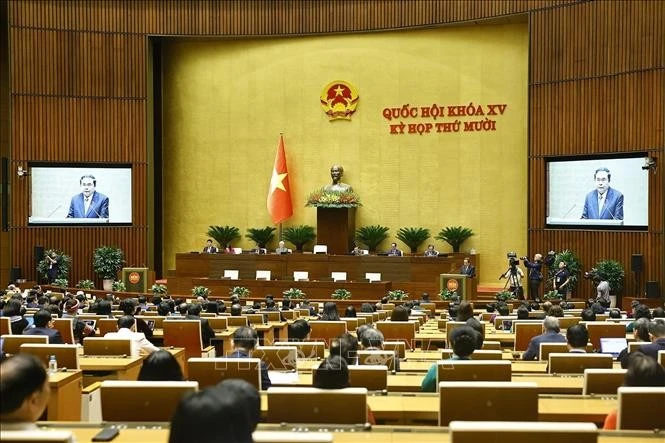 NA Chairman Tran Thanh Man speaks at the closing ceremony of the 15th NA's 10th session (Photo: VNA)