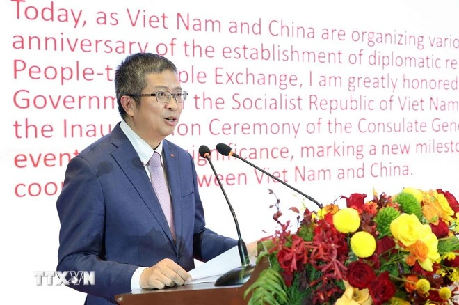 Vietnamese Ambassador to China Pham Thanh Binh speaks at the event. (Photo: VNA)