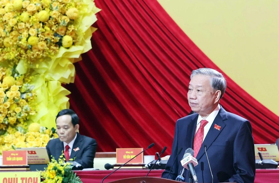 Party General Secretary To Lam speaks at the first congress of the municipal Party Organisation on October 14 morning. (Photo: VNA)