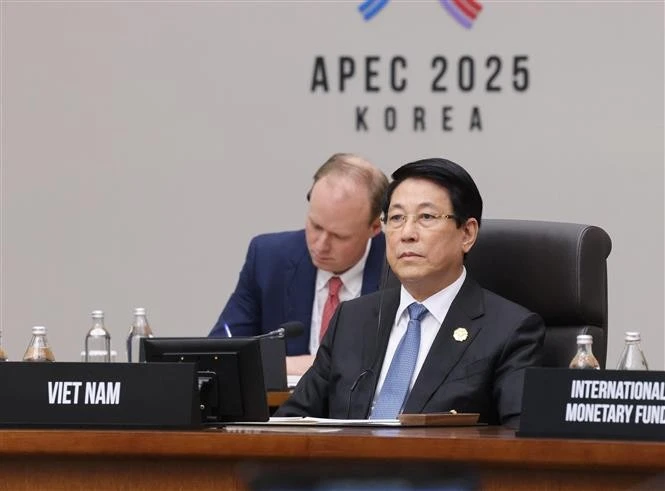 Vietnamese State President Luong Cuong at the first plenary session of the APEC Economic Leaders' Meeting in Gyeongju, the Republic of Korea, on October 31. (Photo: VNA)