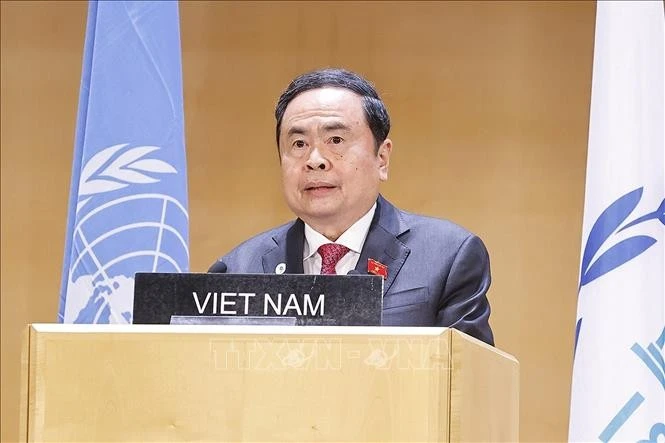 Chairman of the Vietnamese National Assembly (NA) Tran Thanh Man addresses a general debate of the sixth World Conference of Speakers of Parliament (Photo: VNA)