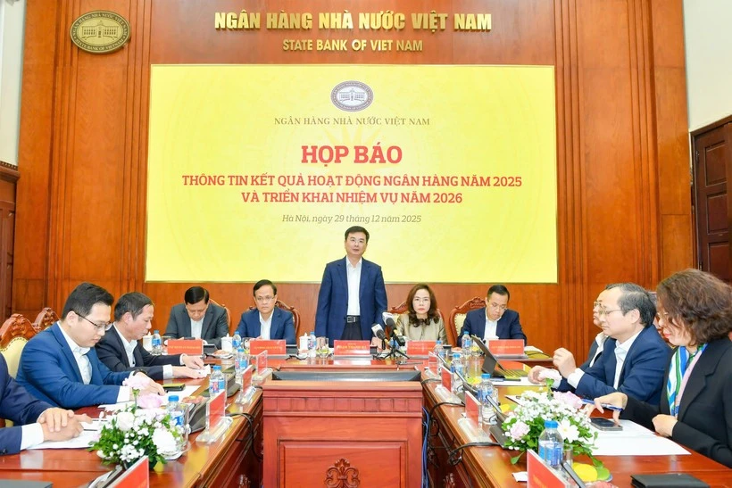 Deputy Governor of the State Bank of Viet Nam Pham Thanh Ha speaks at a press conference on banking sector performance in 2025 and tasks for 2026, held in Ha Noi on December 29. (Photo: VNA)