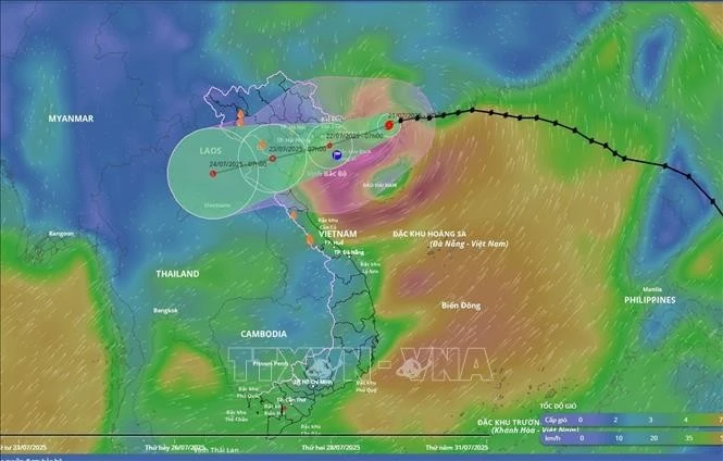 The position and movement direction of Typhoon Wipha from the disaster monitoring system as of 10:00 am on July 21, 2025. (Photo published by VNA)
