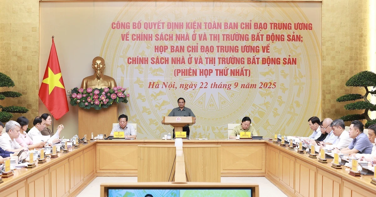 Prime Minister Pham Minh Chinh speaks at the Central Steering Committee on the Housing Policy and Real Estate Market's first session (Photo: VNA)