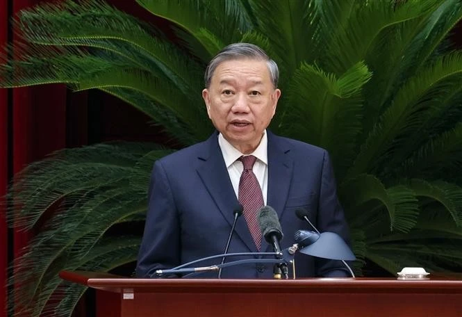 Party General Secretary To Lam speaks at the closing ceremony of the 12th plenum of the 13th Party Central Committee in Ha Noi on July 19. (Photo: VNA)