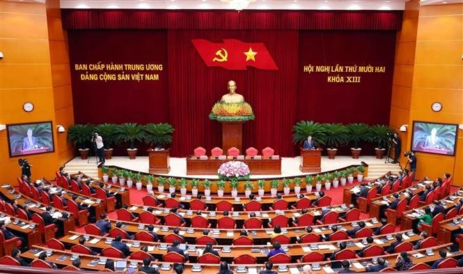 At the closing session of the 12th plenary meeting of the 13th Central Party Committee. (Photo: VNA) 