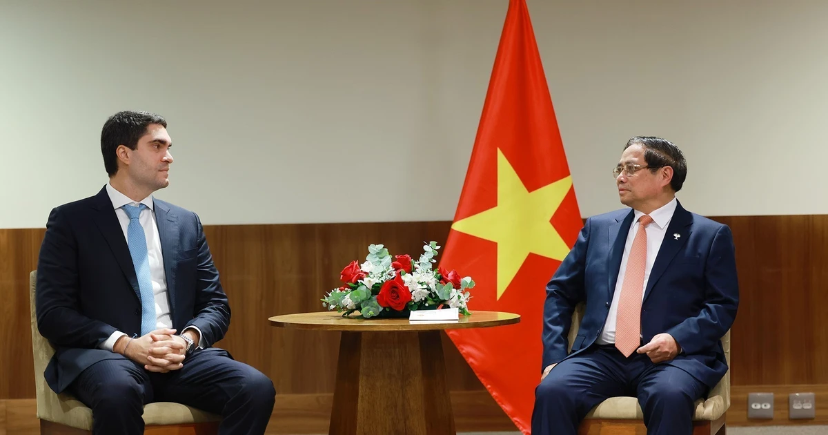 Prime Minister Pham Minh Chinh meets a representative of Vale, a multinational group specialising in metals, mining, and logistics, in Brazil's Rio de Janeiro city on July 7 (local time). (Photo: VNA)