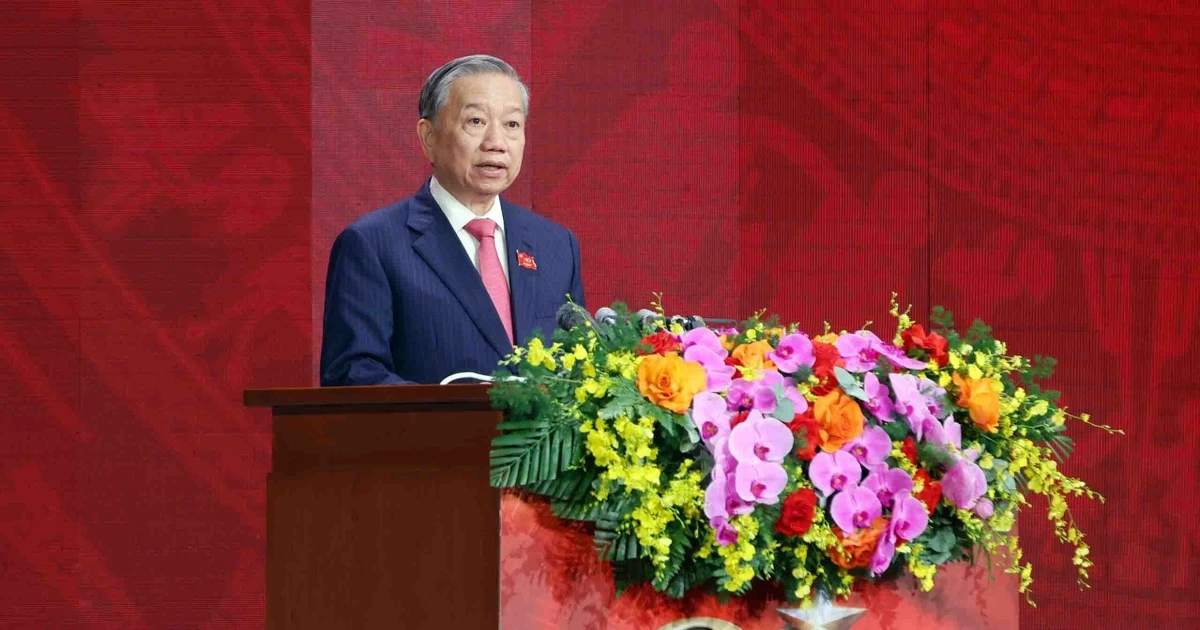 Party General Secretary To Lam speaks at the ceremony marking the 80th anniversary of the Vietnam People's Public Security Forces (August 19, 1945 – 2025) and the 20th anniversary of the All-People Security Safeguard Festival (August 19, 2005), in Ha Noi on August 17. (Photo: VNA)