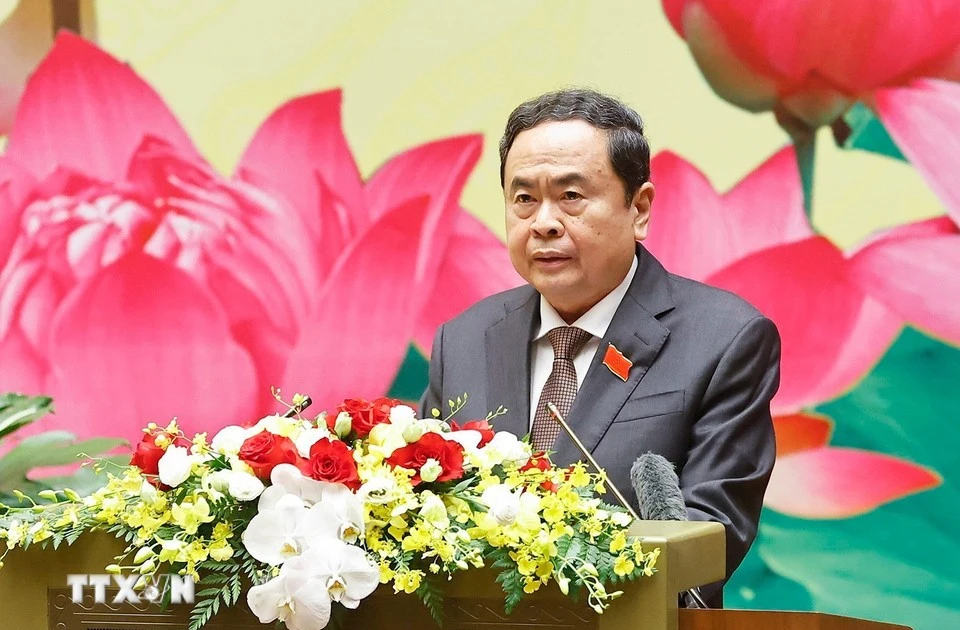 Secretary of the National Assembly Party Committee, Chairman of the National Assembly Tran Thanh Man delivers the opening speech of the congress. (Photo: VNA)