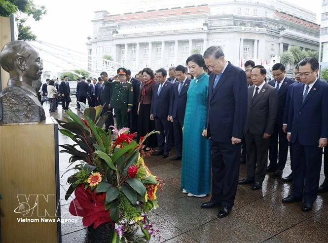 Vietnamese leader pays tribute to President Ho Chi Minh, meets community in Singapore