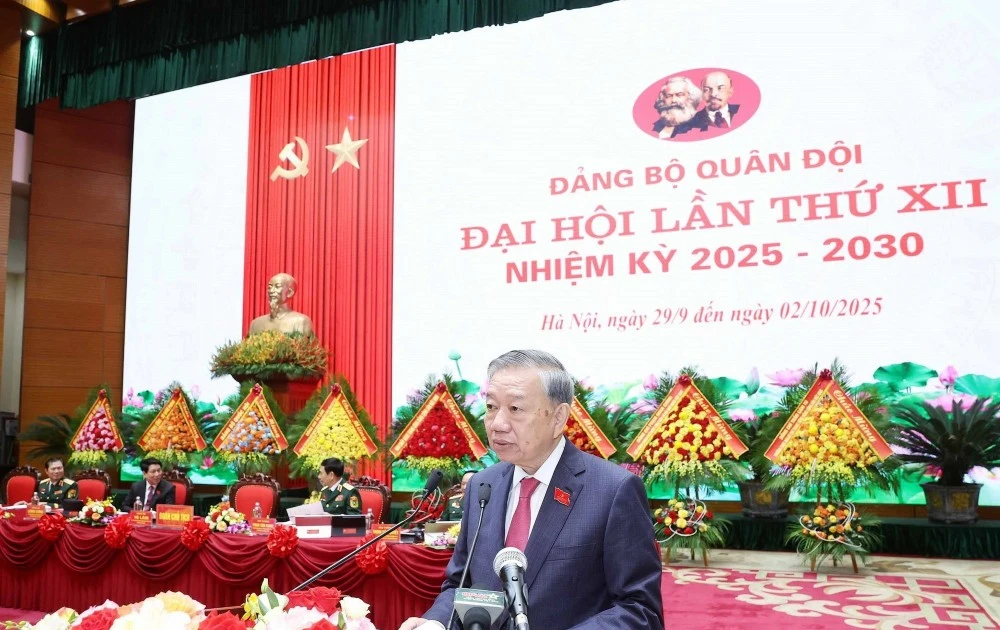 Party General Secretary To Lam speaks at the closing ceremony of the 12th VPA Party Congress in Ha Noi on October 2, 2025. (Photo: VNA) 