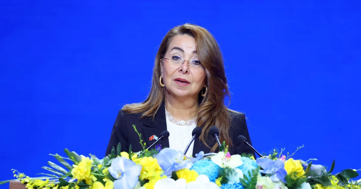 Executive Director of the United Nations Office on Drugs and Crime (UNODC) Ghada Waly speaks at the High-Level Conference on the United Nations Convention against Cybercrime in Ha Noi on October 25. Photo: VNA