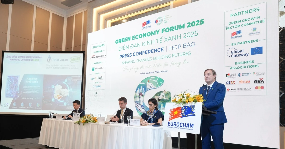 EuroCham Chairman Bruno Jaspaert speaks at the press conference to announce the Green Economy Forum (GEF) 2025 (Photo: EuroCham)