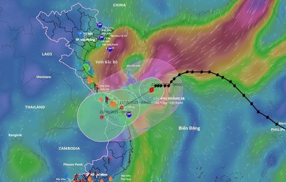 Storm Fengshen's moving direction as of 7 am on October 22 (Photo published by VNA)