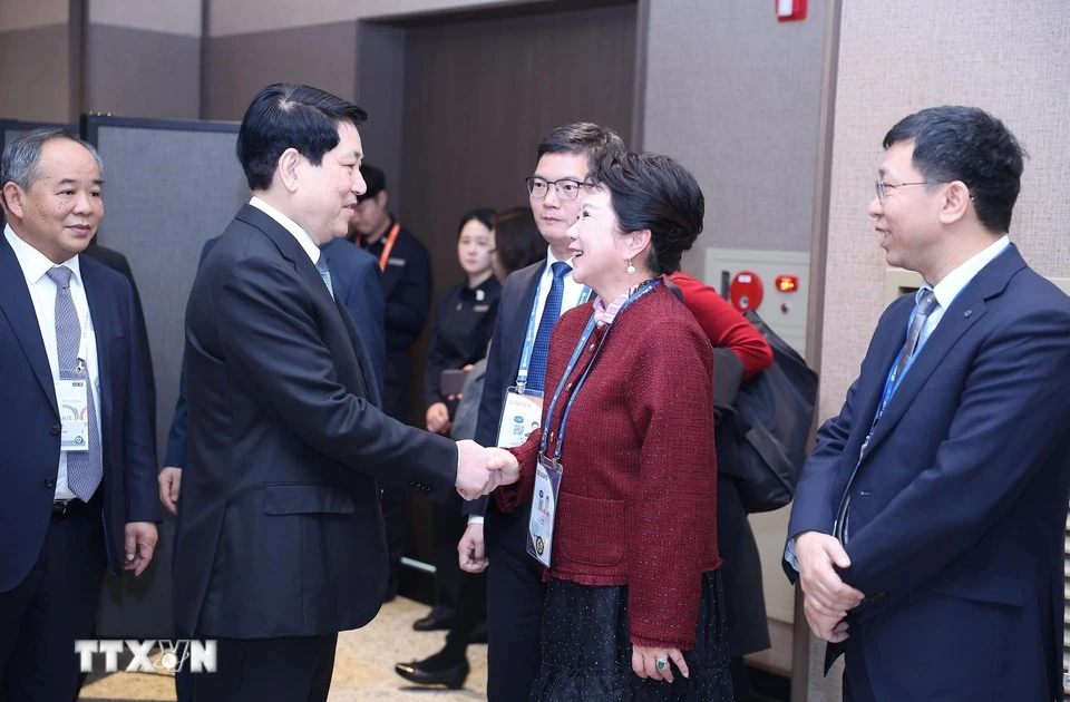 State President Luong Cuong meets with founder of MEBO International Li Li in Gyeongju city, the RoK, on October 30. (Photo: VNA)
