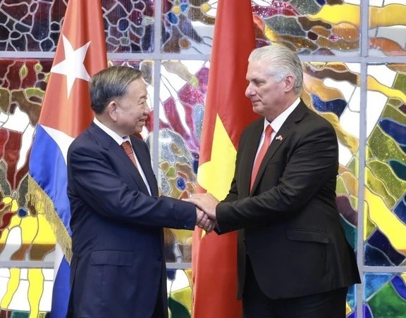 General Secretary of the Communist Party of Viet Nam To Lam and First Secretary of the Communist Party of Cuba and President of Cuba Miguel Diaz-Canel Bermudez (Photo: VNA)
