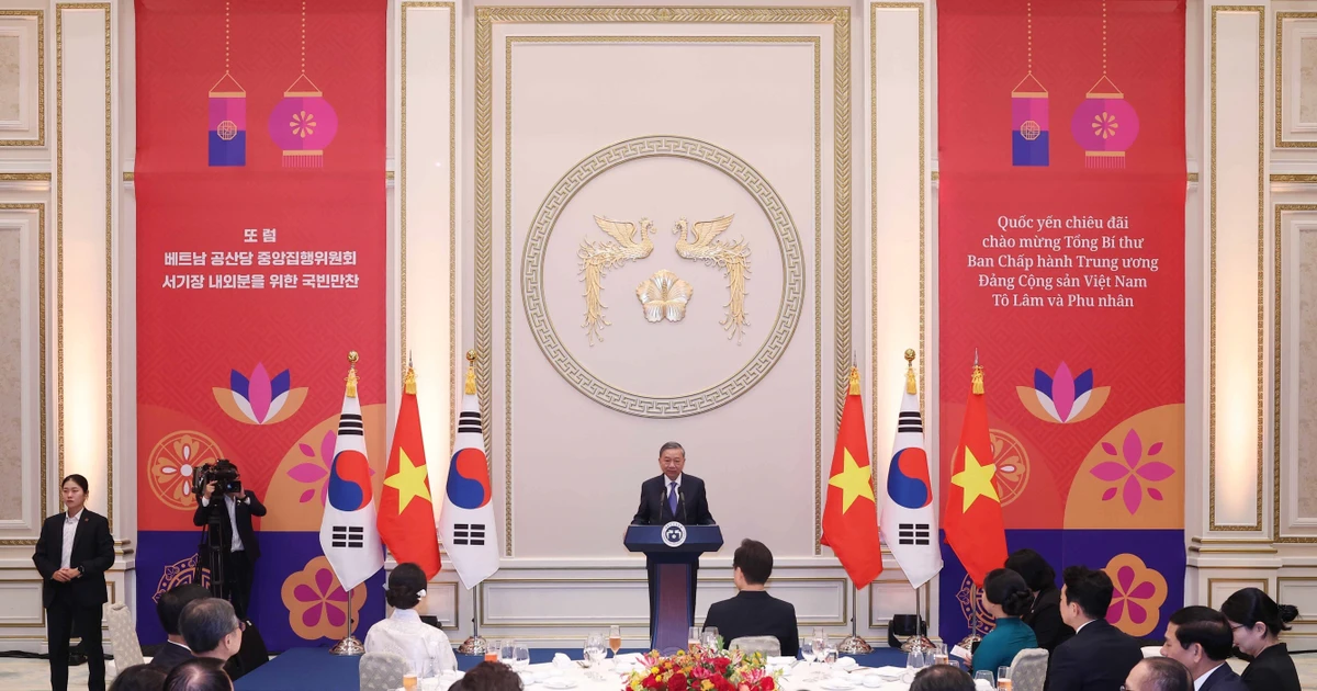 Party General Secretary To Lam speaks at the state banquet in Seoul on August 11. (Photo: VNA) 