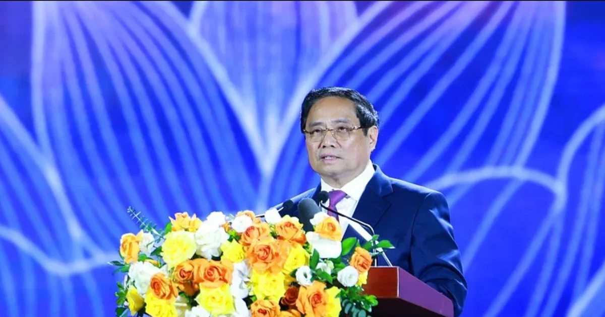 Prime Minister Pham Minh Chinh delivers the closing speech of the national achievement exhibition on September 15. (Photo: VNA)