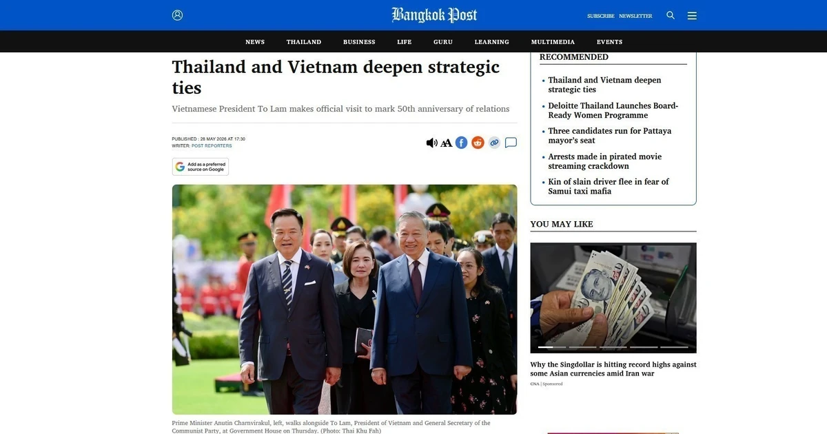 Thai media highlights Party General Secretary and State President To Lam’s official visit