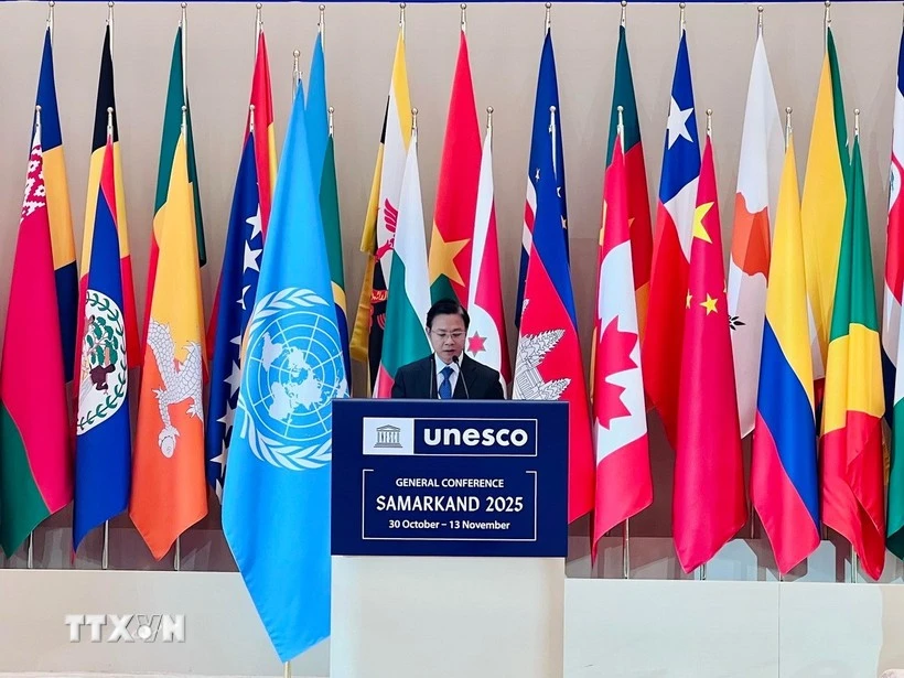 Deputy Minister of Foreign Affairs Ngo Le Van delivers a policy speech at the plenary session of the 43rd session of the UNESCO General Conference. (Photo: VNA)