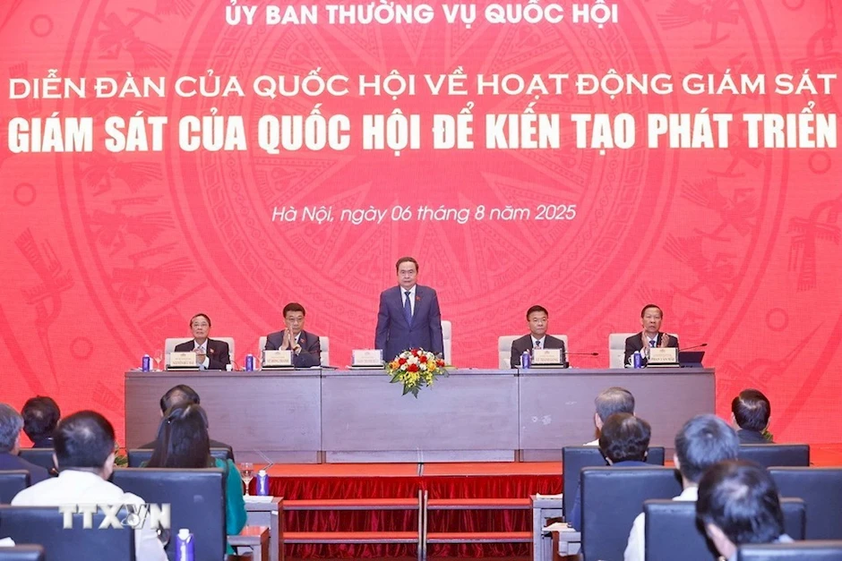 National Assembly Chairman Tran Thanh Man chairs the NA's first forum dedicated to supervision in Hanoi on August 6. (Photo: VNA)