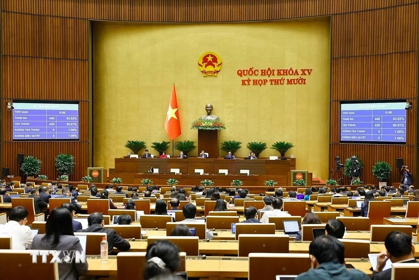 An overview of deputies' voting to pass a law as part of the 15th National Assembly's 10th session (Photo: VNA)