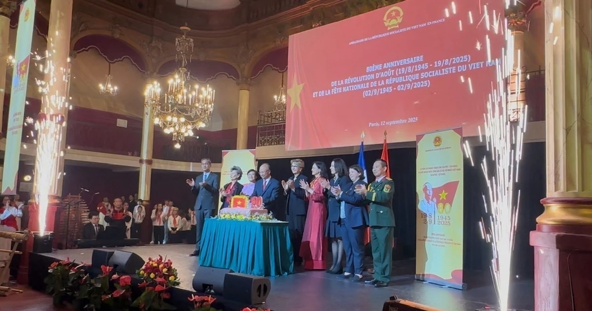 Vietnamese Ambassador to France Dinh Toan Thang and delegates at the ceremony. (Photo: VNA)