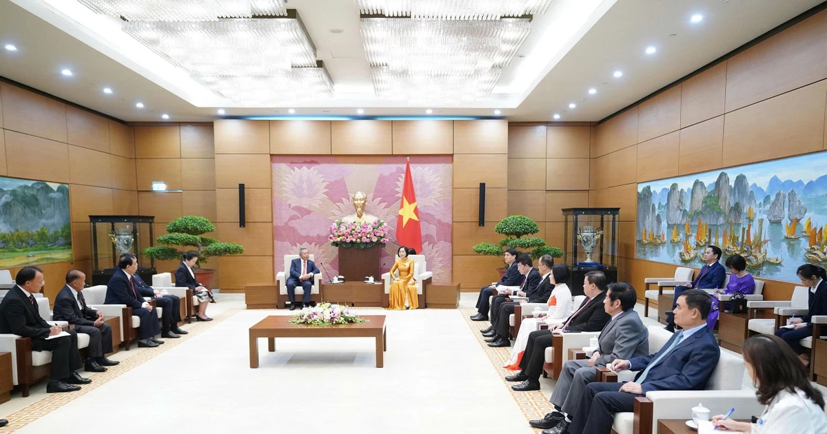 NA Vice Chairwoman Nguyen Thi Thanh hosts a reception for a delegation of the Laos–Viet Nam Friendship Association, led by its President Boviengkham Vongdara. (Photo: VNA)