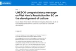 UNESCO posts a congratulatory message on Vietnam's Resolution 80 on the development of Vietnamese culture (The image taken from the screenshot).