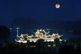 The illuminated Tam Chuc Pagoda glows at night. (Photo: VNA)