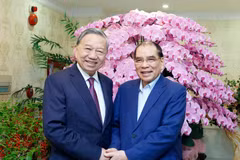 Party General Secretary To Lam (L) and former Party General Secretary Nong Duc Manh in Hanoi on February 2 (Photo: VNA)