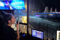 Dominique Ellison directs the Flyboard and Jetski team from the technical room of the Symphony of the Sea show (Photo: Sun Group)