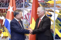 General Secretary of the Communist Party of Vietnam To Lam and First Secretary of the Communist Party of Cuba and President of Cuba Miguel Diaz-Canel Bermudez (Photo: VNA)