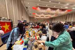 Traditional products and handicrafts from many Vietnamese localities are introduced to international visitors and local residents at a charity bazaar in Tokyo on April 22, (Photo: VNA)