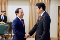 Deputy Prime Minister Le Tien Chau (L) receives Japanese Minister of Education, Culture, Sports, Science and Technology Matsumoto Yohei in Hanoi on September 7. (Photo: VNA)