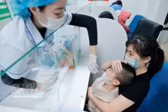 Collecting a sample from a pediatric patient for influenza testing (Photo: VNA)