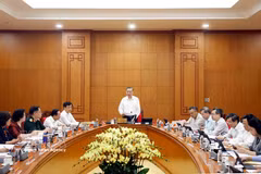 General Secretary of the Communist Party of Vietnam Central Committee and President To Lam speaks at the working session with the Party Central Committee’s Commission for Organisation to discuss a project reviewing the five-year implementation of Resolution No. 28-NQ/TW on continuing to renew the Party’s leadership and ruling methodology over the political system in the new period. (Photo: VNA)