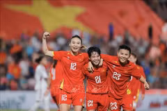 Vietnamese players at the match against UAE in Asian Cup qualifiers on July 2. (Photo: VNA)