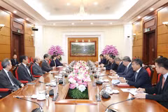 The meeting between Politburo member and Permanent member of the Communist Party of Vietnam (CPV) Central Committee’s Secretariat Tran Cam Tu and Executive Acting Secretary General of the LDP Hagiuda Koichi in Hanoi on July 21 (Photo: VNA)