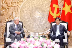 Politburo member, Secretary of the Party Central Committee and head of its Organisation Commission Nguyen Duy Ngoc (R) hosts a reception in Hanoi on June 9 for Tanaka Akihiko, President of the Japan International Cooperation Agency (JICA) (Photo: VNA)