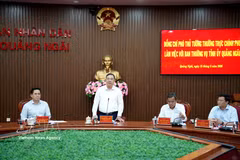 Standing Deputy Prime Minister Pham Gia Tuc (standing) speaks at the working session on August 15. (Photo: VNA)