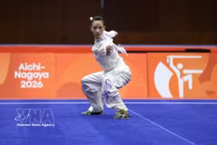 Wushu star Duong Thuy Vi in her qiangshu performance at ASIAD 2026 on September 23 (Photo: VNA)