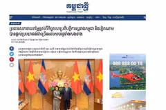Kampuchea Thmey Daily carries a report on the talks between Vietnamese National Assembly Chairman Tran Thanh Man and Cambodian National Assembly President Samdech Khuon Sudary (Photo published by VNA)