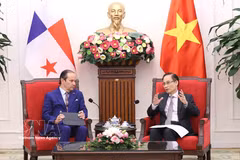 Vietnamese Minister of Foreign Affairs Le Hoai Trung (R) meets with his Panamanian counterpart Javier Eduardo Martínez-Acha Vásquez in Hanoi on October 7. (Photo: VNA)