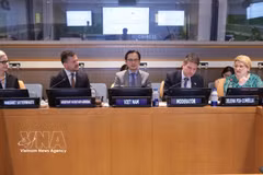 Ambassador Do Hung Viet, Permanent Representative of Vietnam to the UN, chairs the seminar (Photo: VNA)