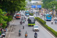 Buses and other vehicles on a street in Hanoi (Photo: VNA)