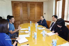 Head of the CPV Central Committee’s Organisation Commission Nguyen Duy Ngoc holds a working session with Director of Open Government Products Li Hongyi on August 24. (Photo: VNA)