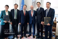 Da Nang People’s Committee Chairman Nguyen Manh Hung (third from left) and other Vietnamese officials at a meeting with UNDP leaders in New York. (Photo: VNA)
